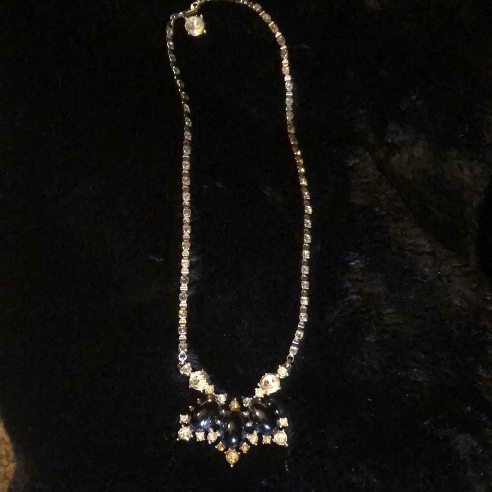 1960s Bogoff Black Stone & Clear Rhinestone Neckl… - image 1